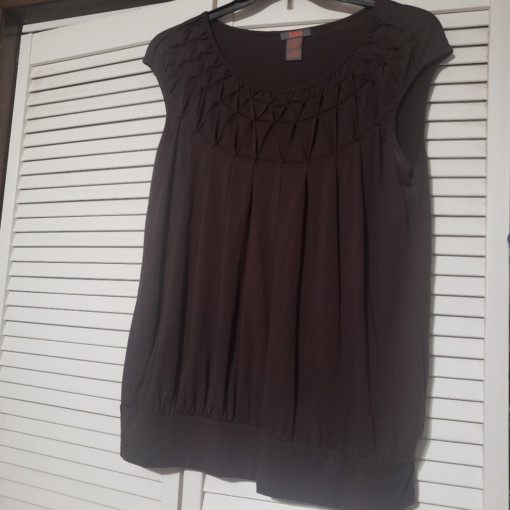 Ladies So Sik Sleeveless Brown Banded Top XL